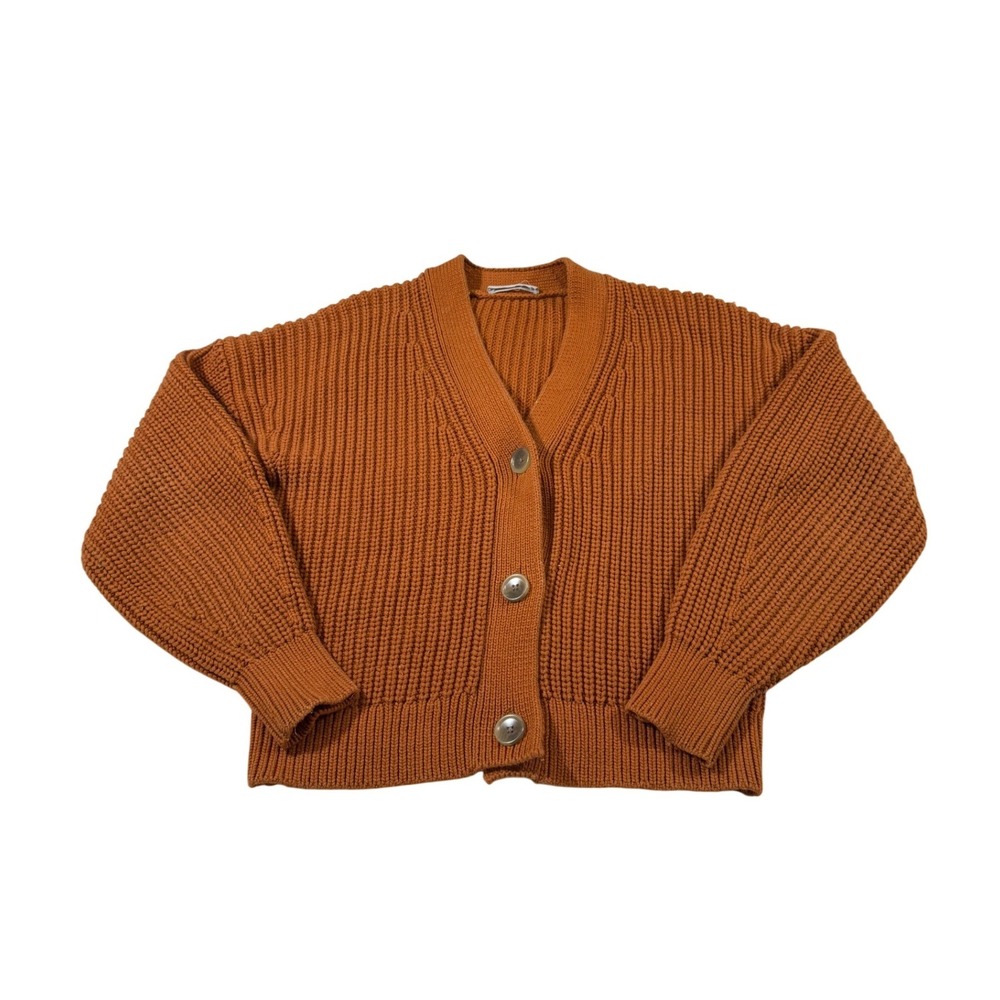 Everlane Cardigan Burnt Orange Chunky Ribbed Knit Sweater Autumn Cozy Pumpkin S